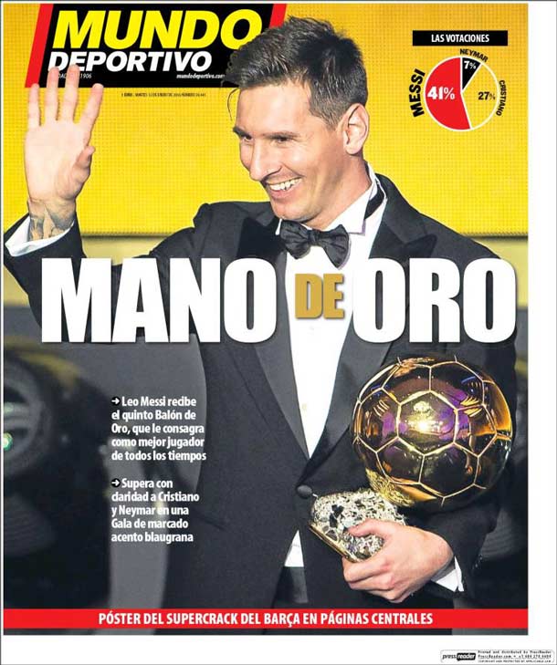 Portada del periódico mundo deportivo, martes 12 de enero de 2016