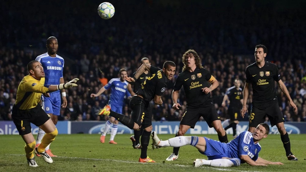 Jugadores del Barça ante el Chelsea en la 2011/12