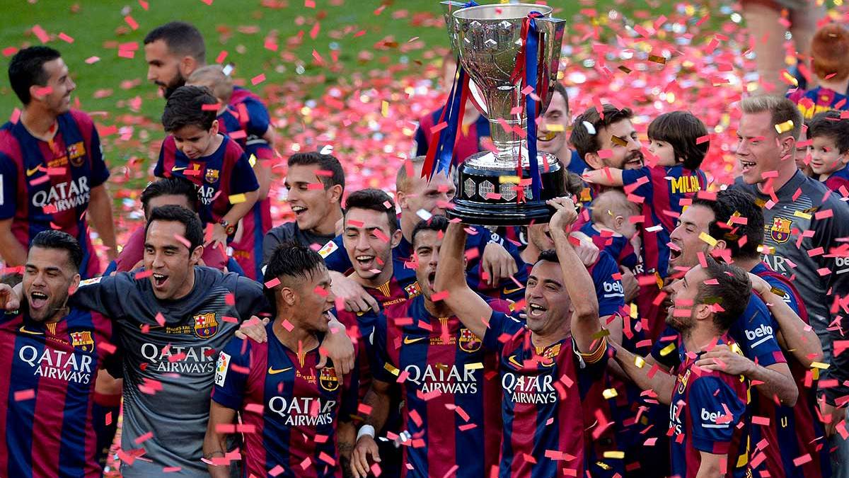The FC Barcelona celebrates his last League BBVA in the 2014-2015