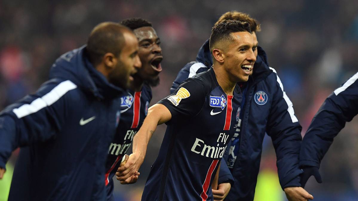 Marquinhos, celebrating a title this season with the PSG