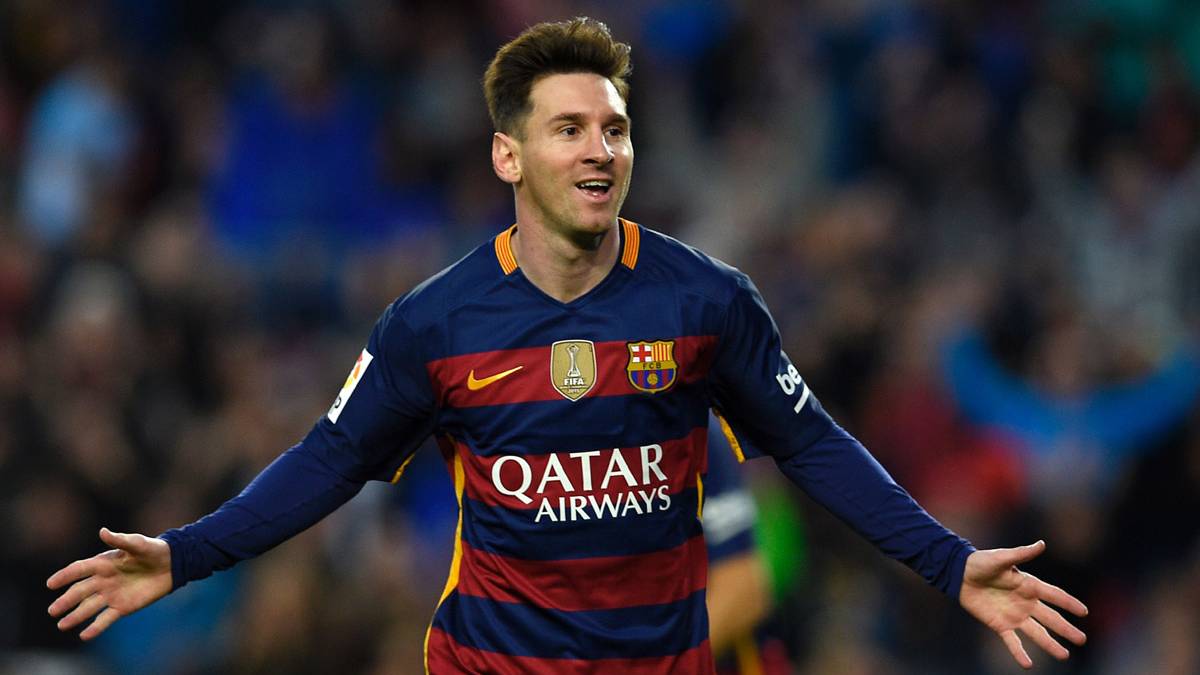 Leo Messi, celebrating a goal against the Sporting of Gijón