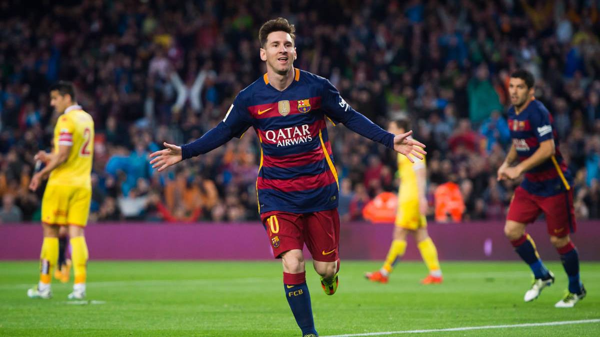 Leo Messi, celebrando un gol anotado en el Camp Nou
