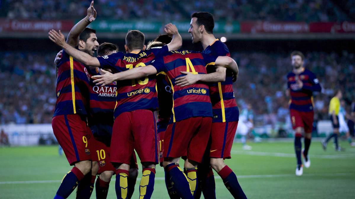 El FC Barcelona, celebrando uno de los goles marcados al Betis