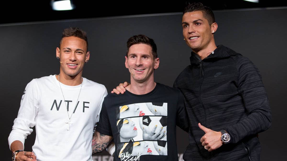 Cristiano, Messi and Neymar, during the last gala of the Balloon of Gold