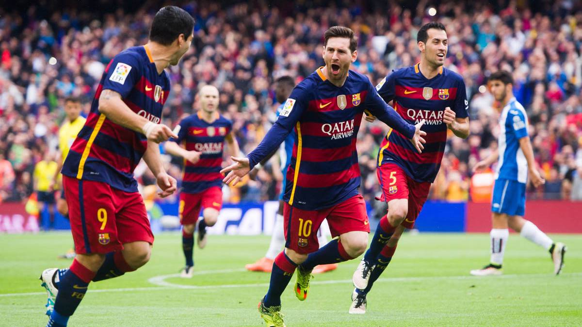 Leo Messi, celebrating the marked goal against the Espanyol
