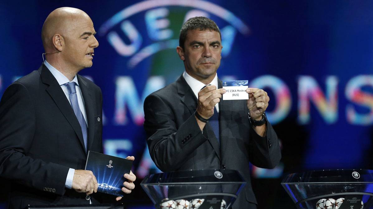 Manolo Sanchís, en un sorteo de la UEFA Champions League