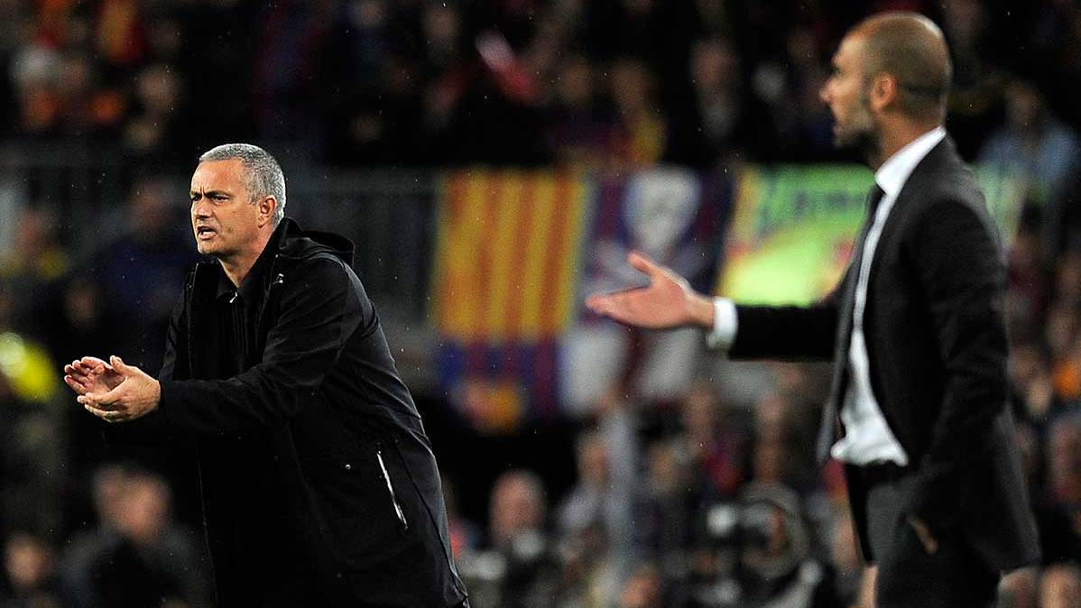 Mourinho and Pep Guardiola, during a Classical between Barça and Madrid