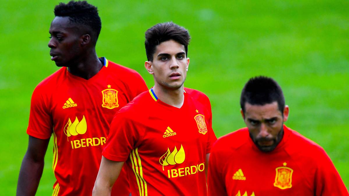 Marc Bartra, during a train of the Spanish selection
