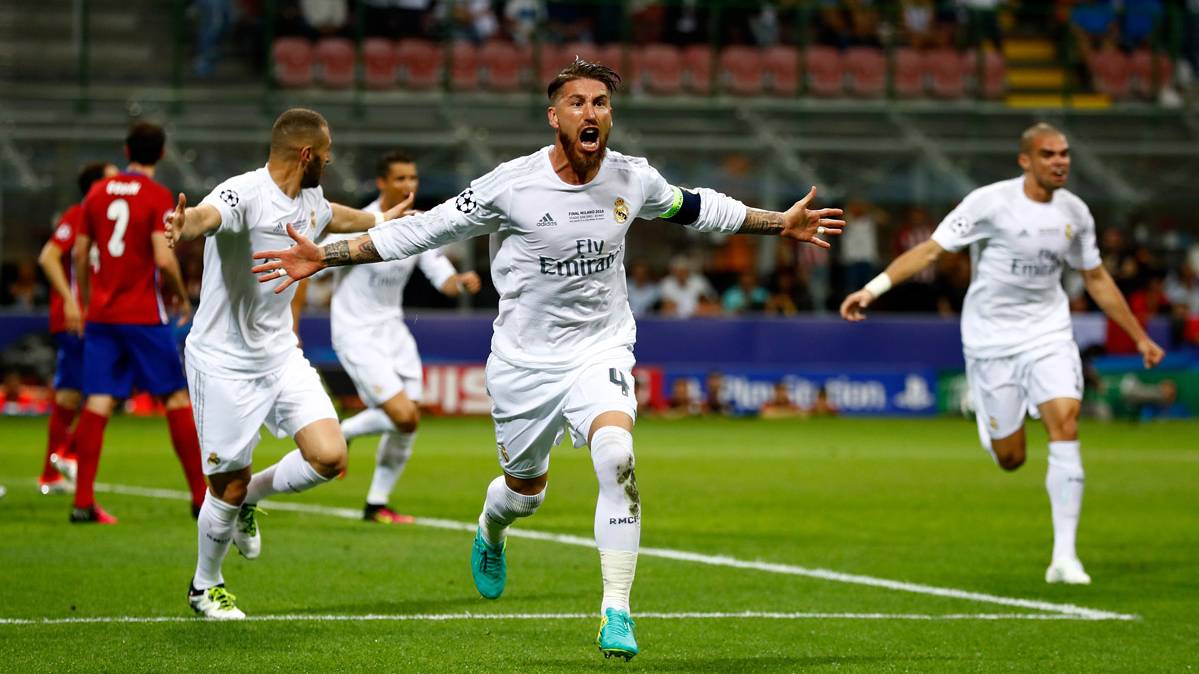 Sergio Ramos, celebrando su gol marcado en fuera de juego