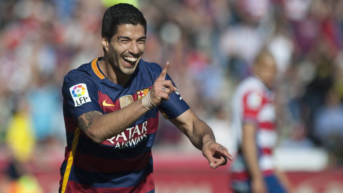Luis Suárez, just after marking a goal to the Granada