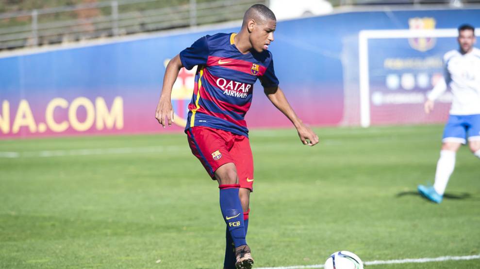 Robert Gonçalves, in a party of this season with the Barça B