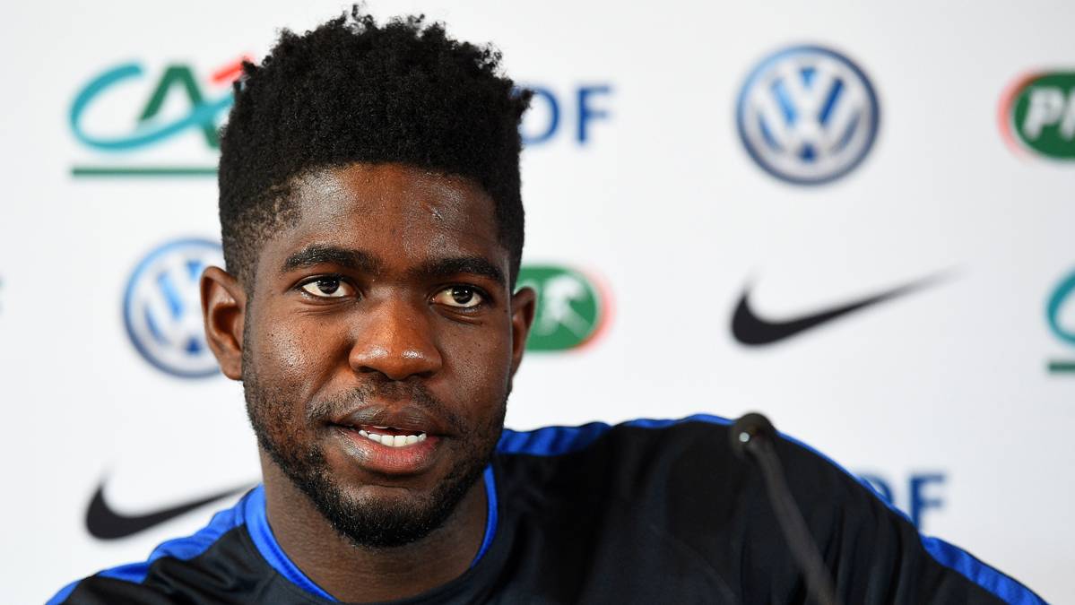 Samuel Umtiti, during a press conference with the Olympique of Lyon
