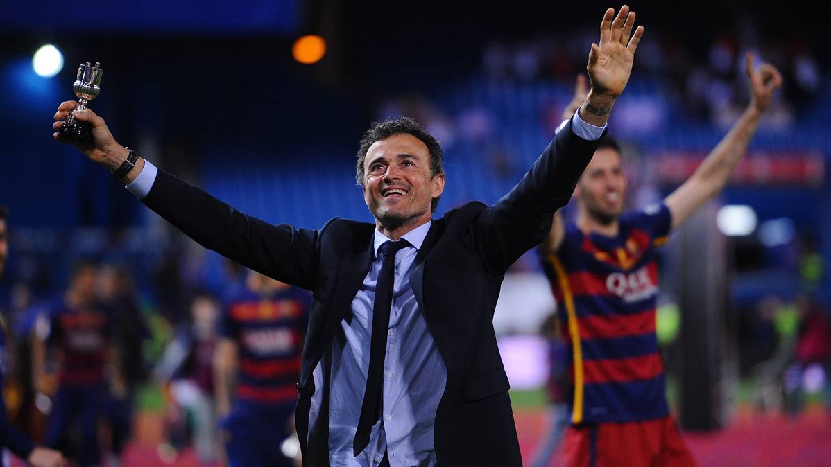 Luis Enrique, celebrating the title of Glass of the King 2015-16