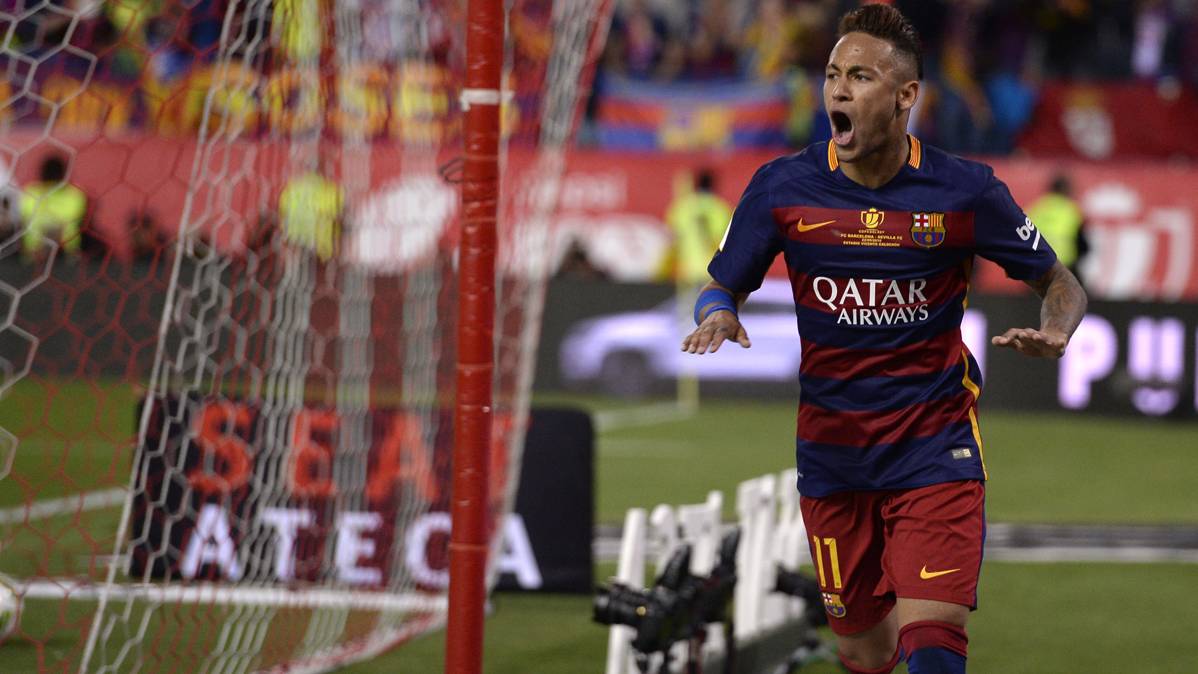 Neymar Jr, celebrating the marked goal to the Seville in the final of Glass