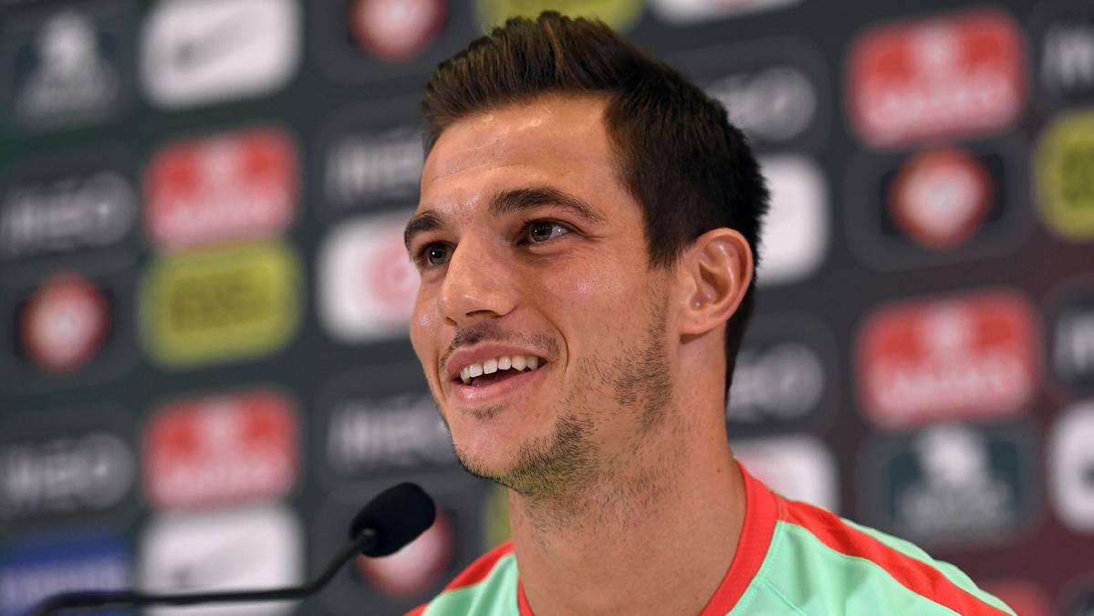 Cedric Soares, appearing in press conference with Portugal