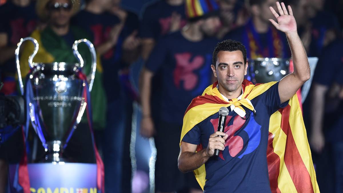 Xavi Hernández, celebrating the triplete of the season 2014-15