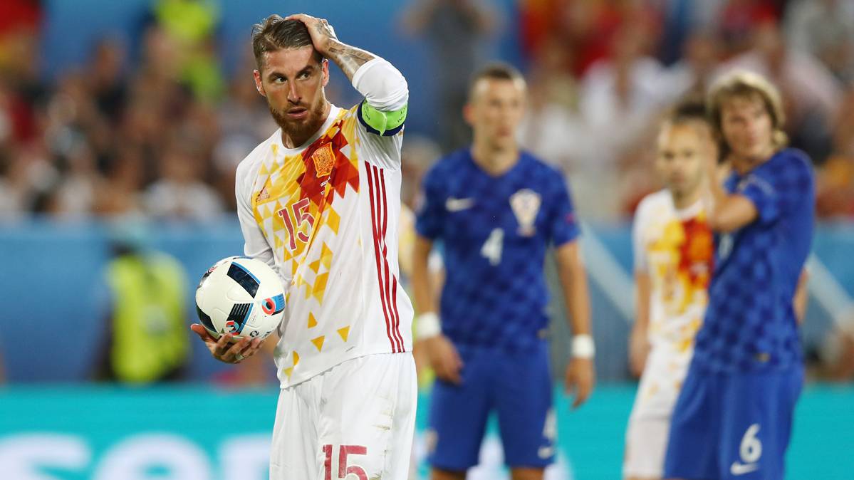 Sergio Ramos, a punto de fallar un penalti contra Croacia