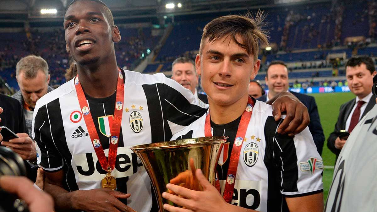 Paul Pogba and Paulo Dybala celebrating the Coppa of Italy achieved in front of the AC Milan