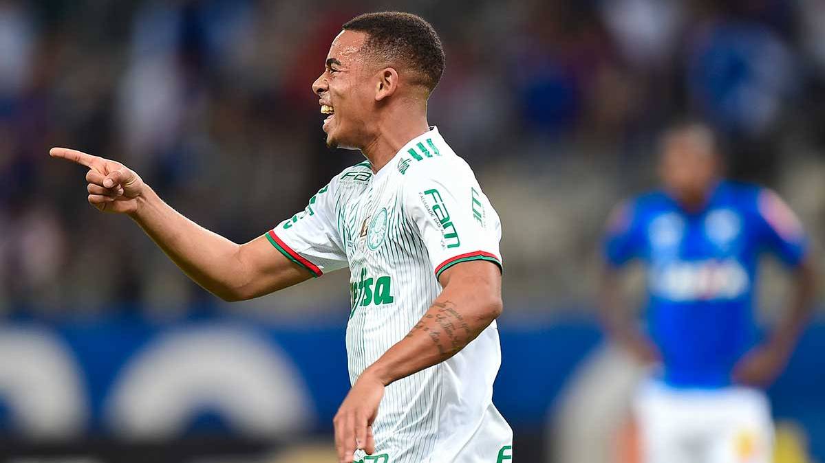 Gabriel Jesus, celebrating one of his goals with the Palmeiras