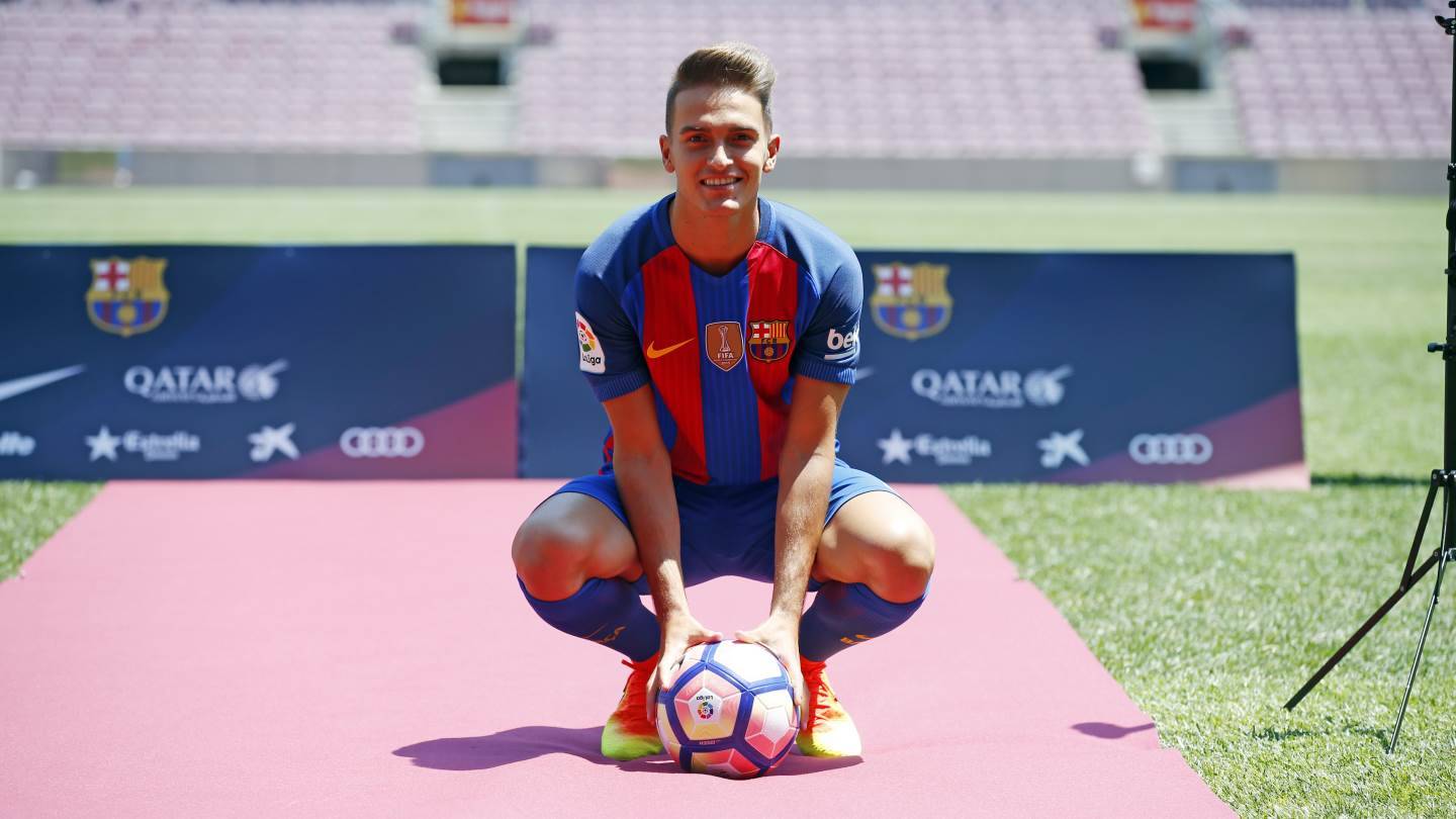 Denis Suárez en su presentación con el FC Barcelona