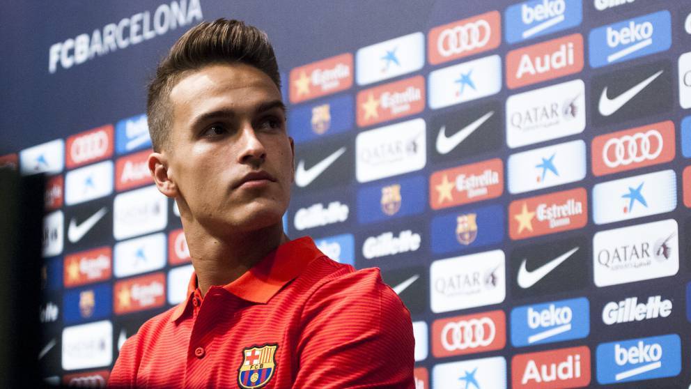 Denis Suárez, durante su presentación oficial con el FC Barcelona
