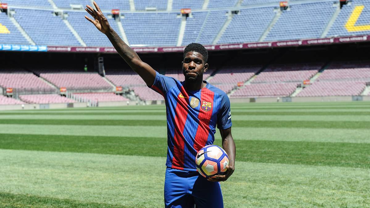 Samuel Umtiti, presented in the Camp Nou as new signing