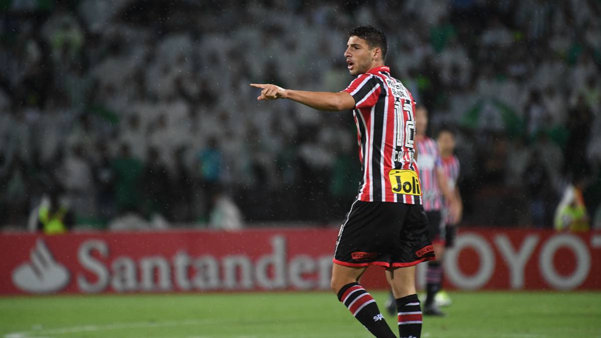 Jonathan Calleri, tras marcar un gol con el Sao Paulo