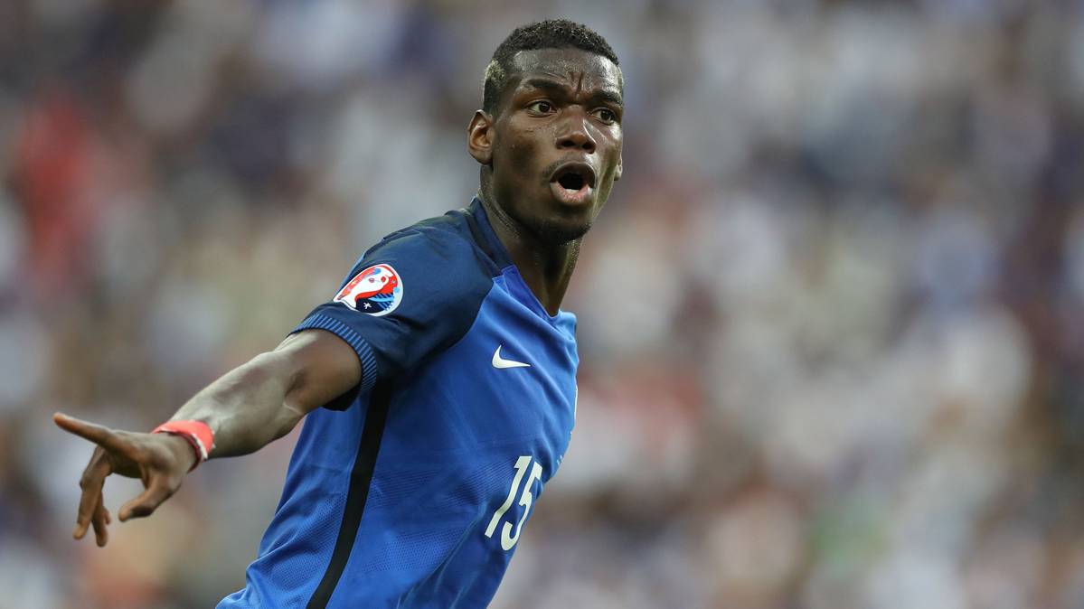 Paul Pogba, celebrating a goal with the selection of France