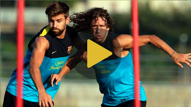 Calres Puyol y Gerard Piqué en un entrenamiento con el FC Barcelona