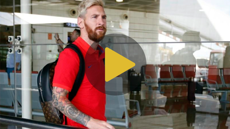 Leo Messi in the arrival of the FC Barcelona to London