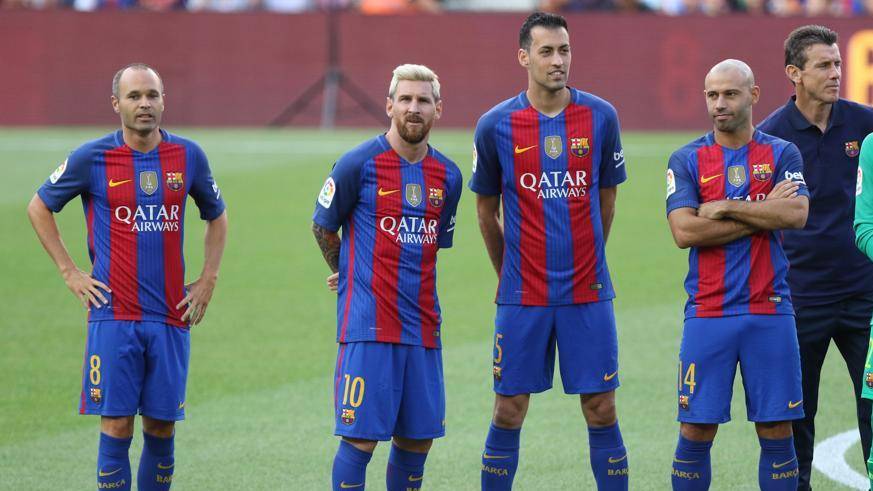 Los jugadores del FC Barcelona, en la presentación de la temporada 2016-2017 ante el Camp Nou