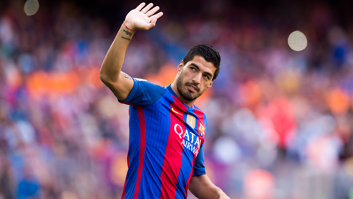 Luis Suárez, en la presentación del FC Barcelona en el Camp Nou