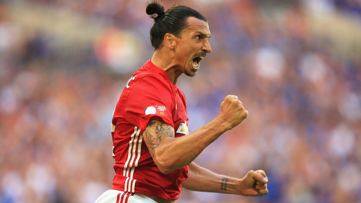 Zlatan Ibrahimovic, celebrating a goal with the Manchester United