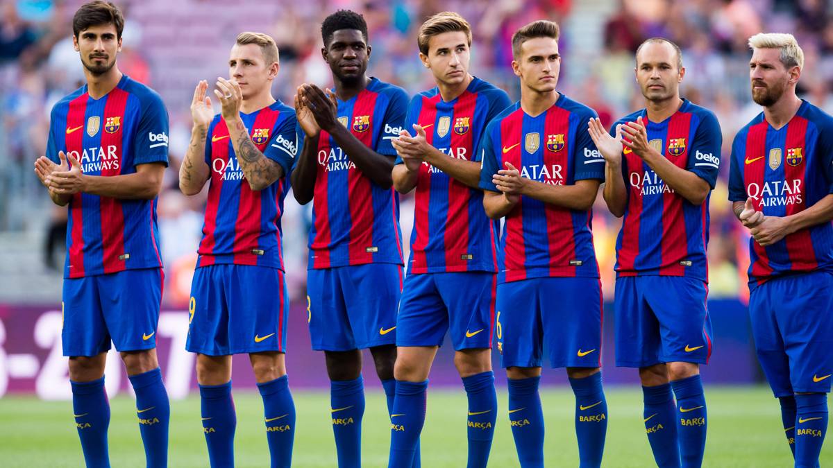 The new signings of the FC Barcelona, during the presentation of the Gamper