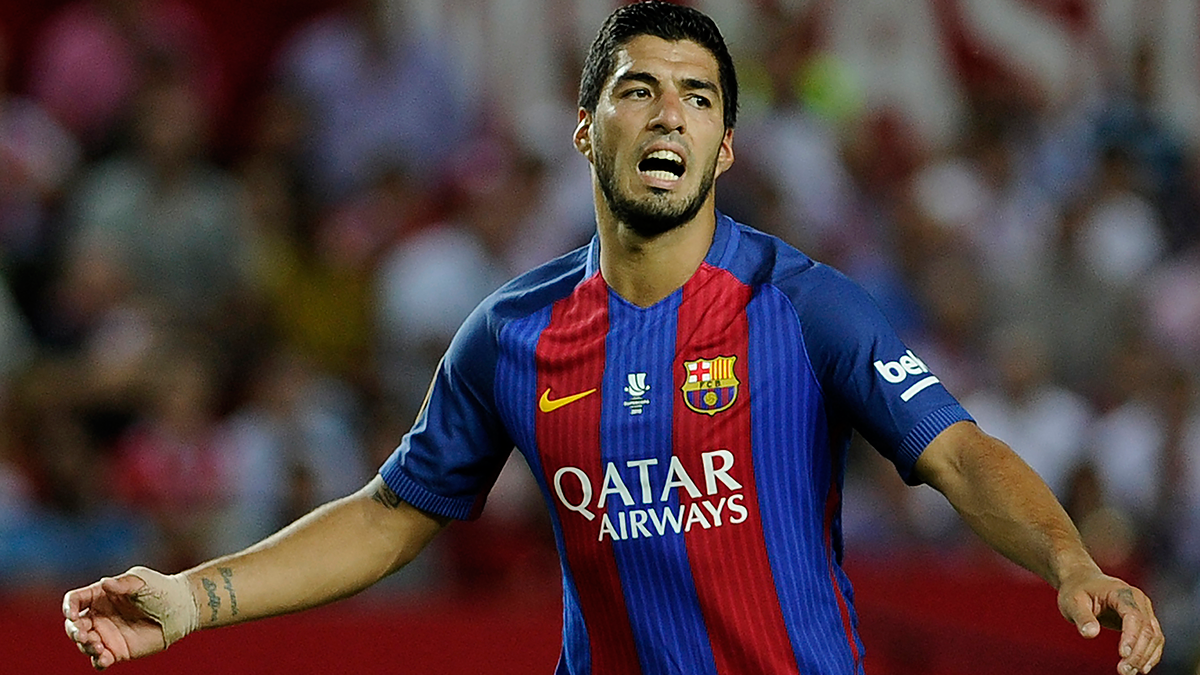 Luis Suárez, in a moment of the party between Seville FC and FC Barcelona