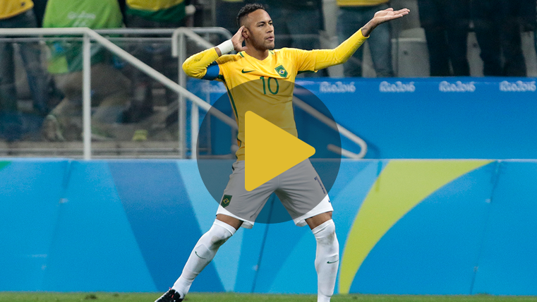 Neymar Júnior celebrando el gol ante Colombia en los Juegos Olímpicos