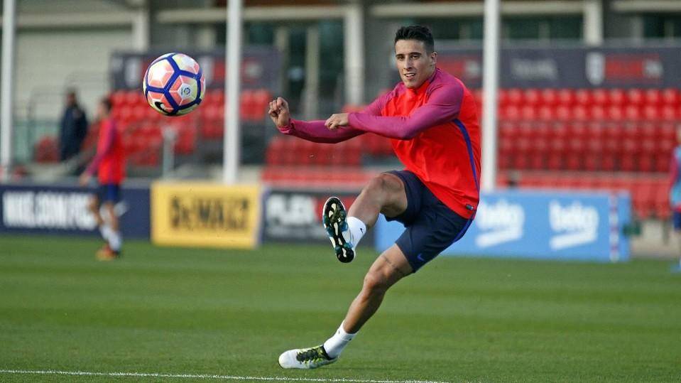 Cristian Tello in a training with the Barça this 2016