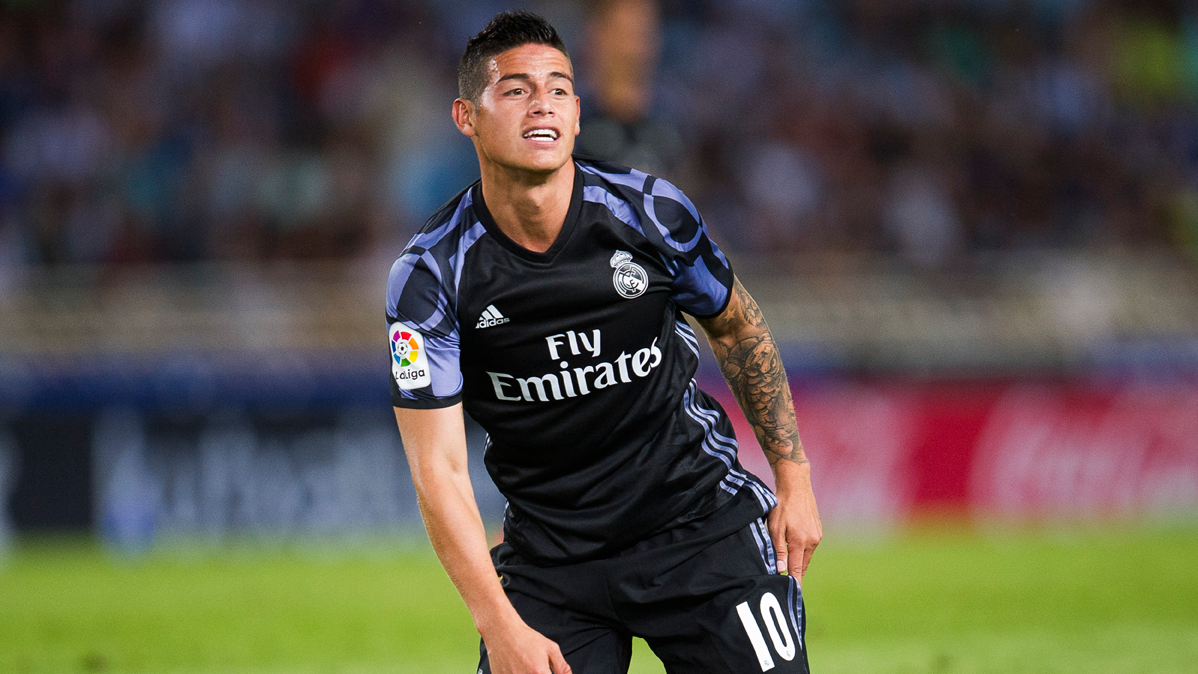 James Rodríguez, during an action of the Real Sociedad-Real Madrid