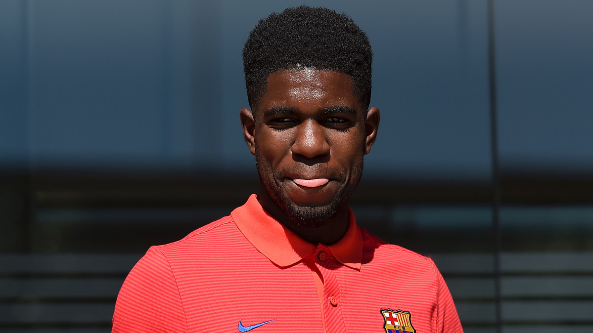 Samuel Umtiti, before being presented with the FC Barcelona
