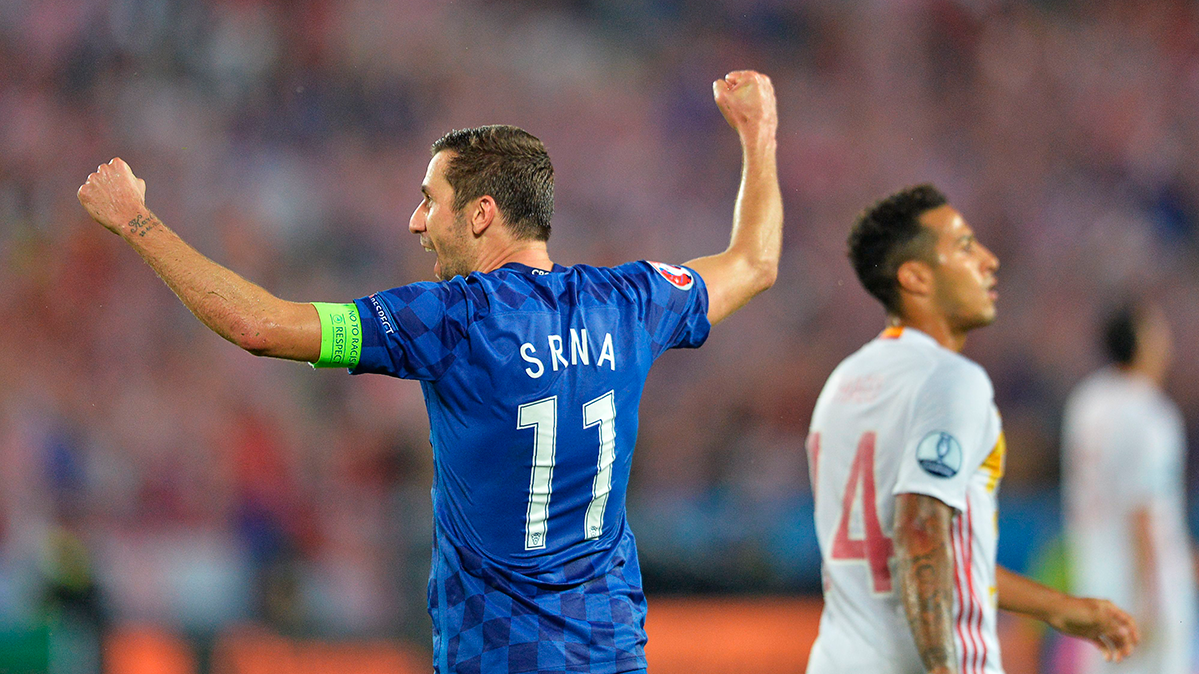 Darijo Srna celebrando la victoria de Croacia ante España en la pasada Eurocopa 2016
