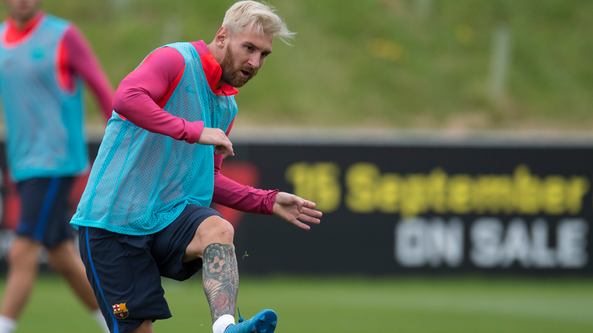 Leo Messi, during a session of training with the Barça