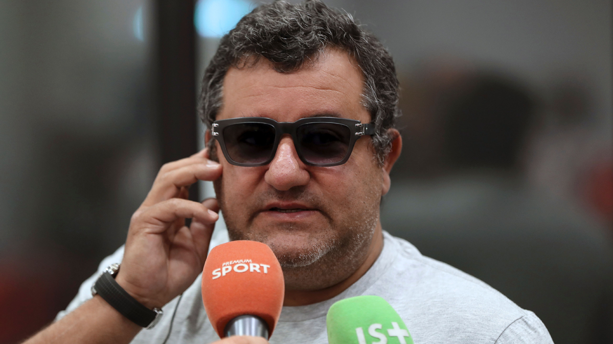 Mino Raiola, speaking by telephone in an image of archive