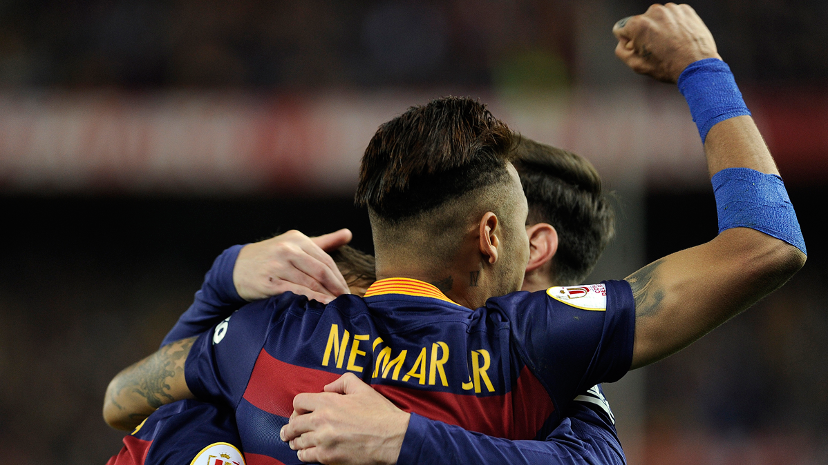 Neymar Jr, celebrating a goal with the Barça the past season
