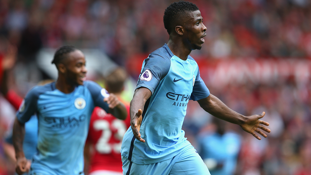 Ihenacho Celebrates his second goal in the Manchester United-Manchester City