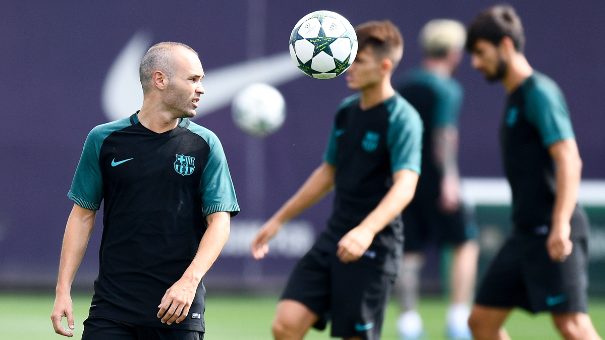 Andrés Iniesta, during a training of the FC Barcelona