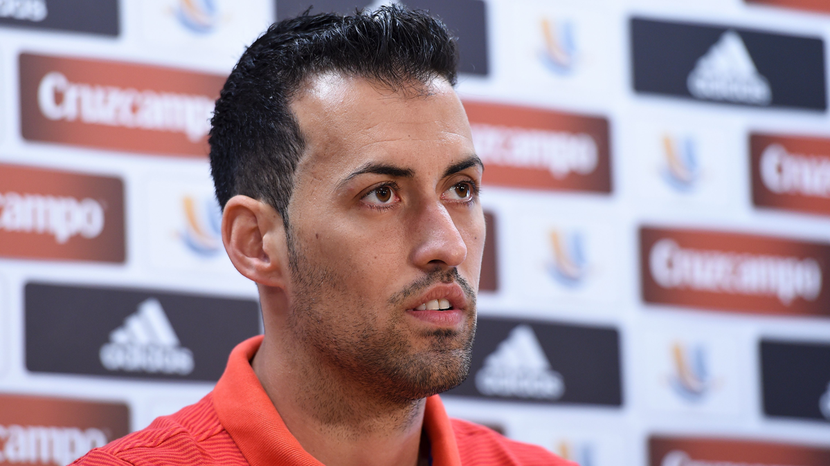 Sergio Busquets, appearing in press conference with the Barça