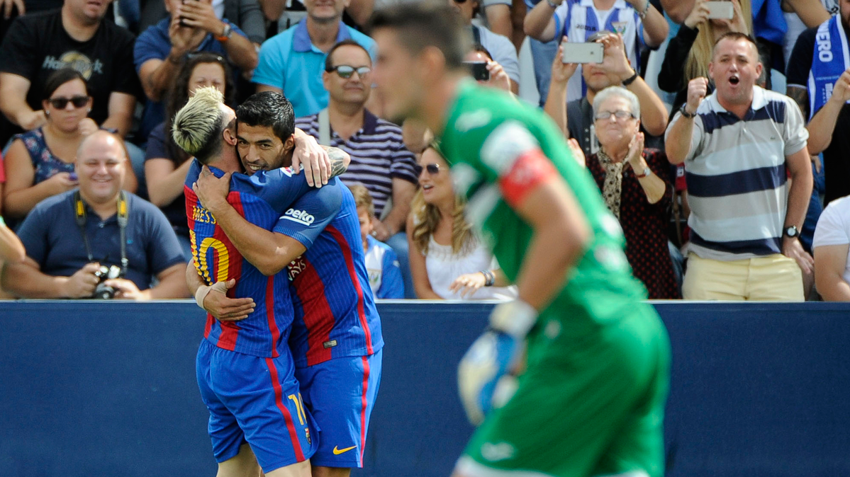 Luis Suárez, celebrating the goal to the Leganés to pass of Messi