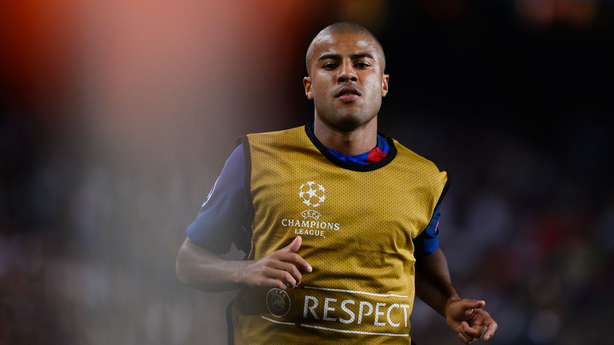 Rafinha Alcántara, calentando antes del partido contra el Celtic