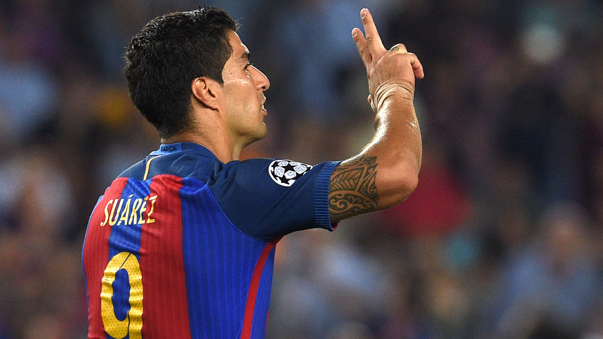 Luis Suárez, celebrando un gol con el FC Barcelona esta temporada