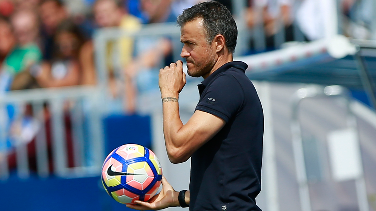 Luis Enrique, durante un partido de Liga con el FC Barcelona